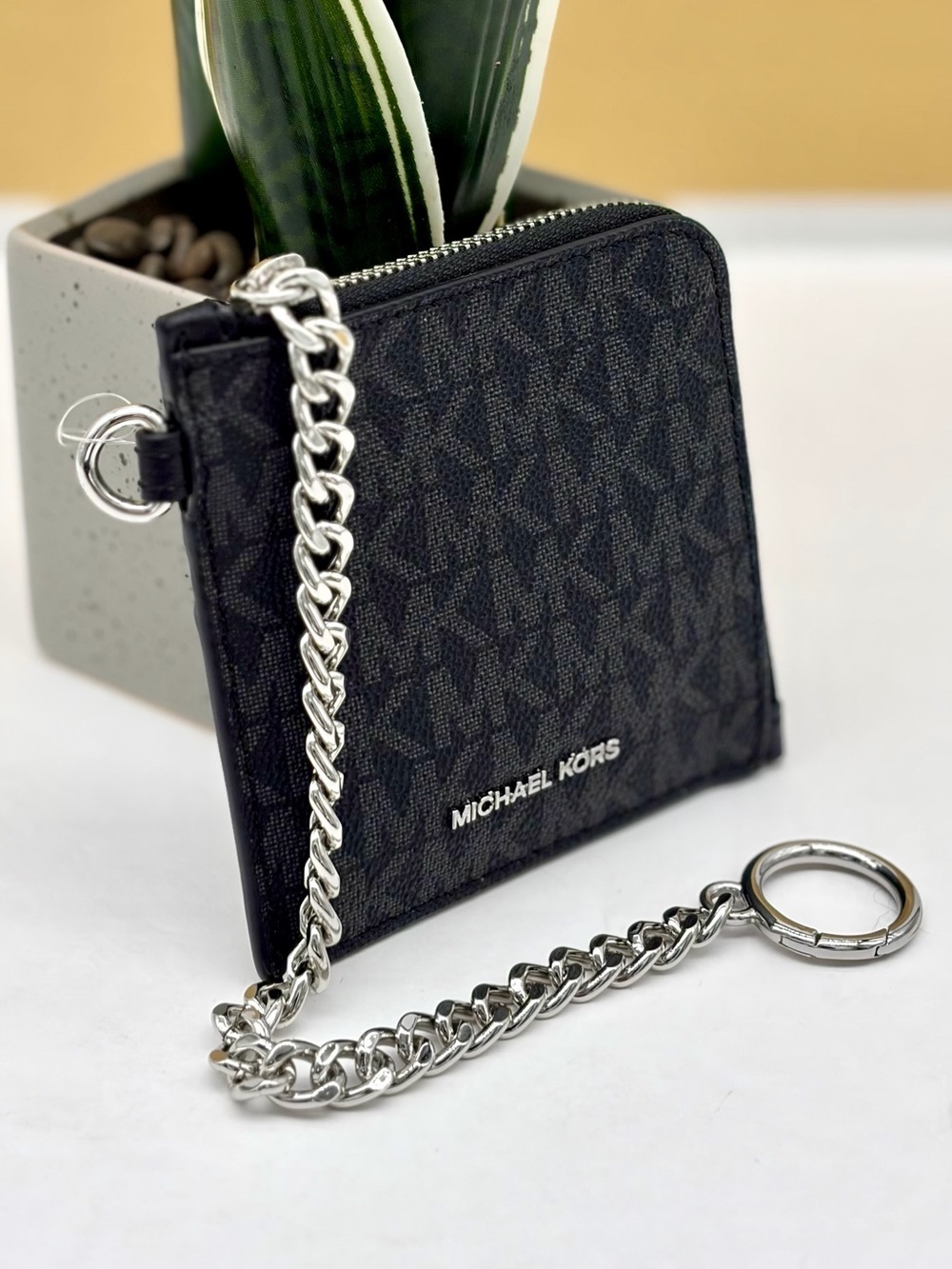 Michael Kors Jet Set Travel Signature Logo Chain Wallet Card Holder